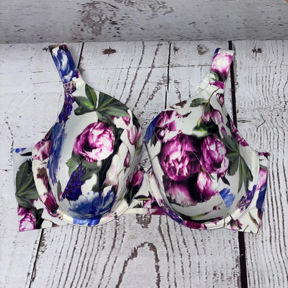 Cacique Floral Lightly Lined Full Coverage Underwire Bra 38DD Comfort Bliss Soft